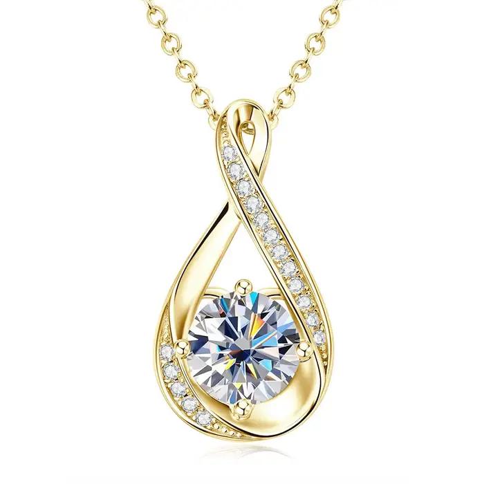 Collier en moissanite à coupe ronde Lnngy 8MM 2.0CT, collier avec pendentif infini en or 14 carats p