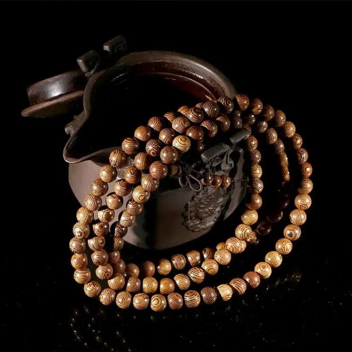 Bracelet Bouddha Mala en Perles de Bois Tibetain Naturel pour Femmes et Hommes Occasions Spirituelles Pratique de Méditation