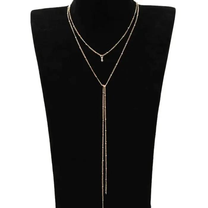 2024 Simple or argent couleur chaîne Collier ras du cou longues perles gland Chocker colliers pour femmes
