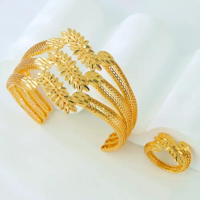 Algérie luxe or bijoux 21k plaqué or dubaï mariée mariage Bracelet bague ensemble Oman femmes événem