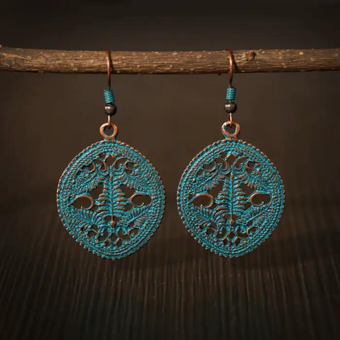 Boucles d'oreilles ethniques tribales en bronze avec colombe de la paix pour femme, pendantes géométriques creuses rondes et triangulaires, bijoux bohèmes gypsies pour femme