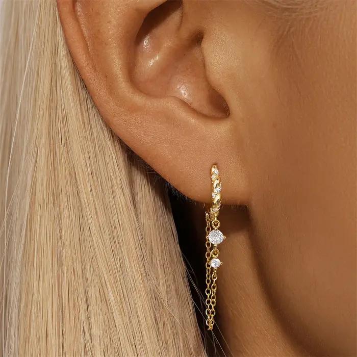 Aide-Boucles d'oreilles rondes en argent regardé 925 pour femme