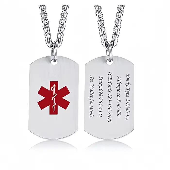 Collier d'alerte médicale pour hommes et femmes, pendentif d'étiquette de chien d'urgence médicale g