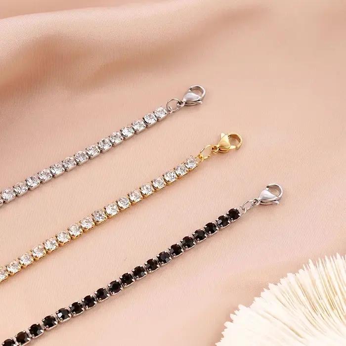 Bracelet en acier inoxydable pour femmes style tennis avec zircone cubique motif géométrique cadeau romantique pour petites amies occasions spéciales
