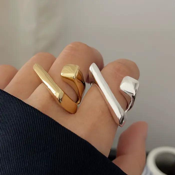 Bagues en argent Sterling 925 pour femmes, bijoux fins géométriques, bague en or géométrique réglable pour fête, cadeau d'anniversaire