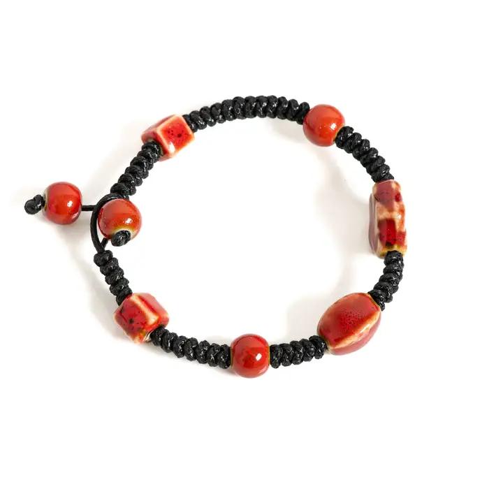 Bracelet en Céramique avec Nministériels d Floral Rouge Fait à la Main