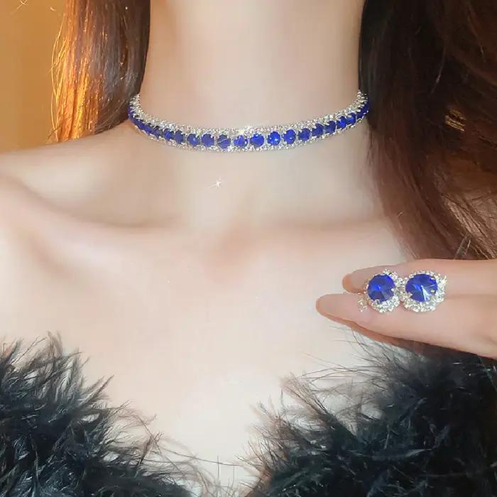 FYUAN luxe cristal collier boucles d'oreilles vert Rose