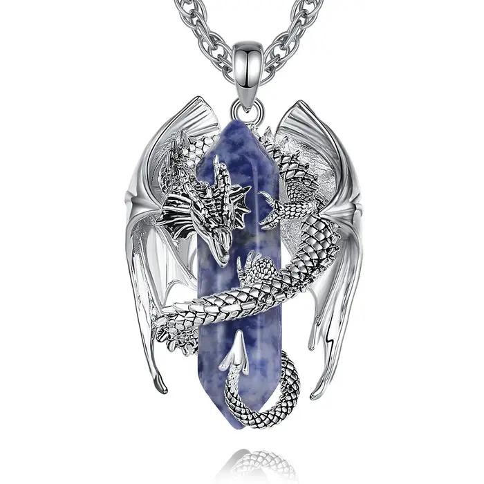 Eudora Dragon enveloppé Dumortierite collier en cristal Hexagonal pendentif en pierre de guérison amulette spirituelle bijoux cadeau pour femmes hommes