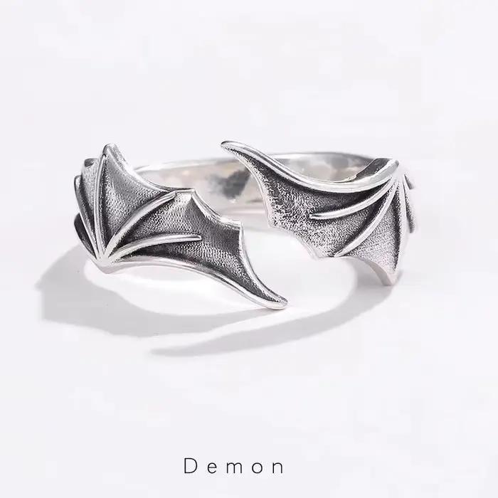 Bague créative rétro ailes de démon d'ange pour hommes et femmes