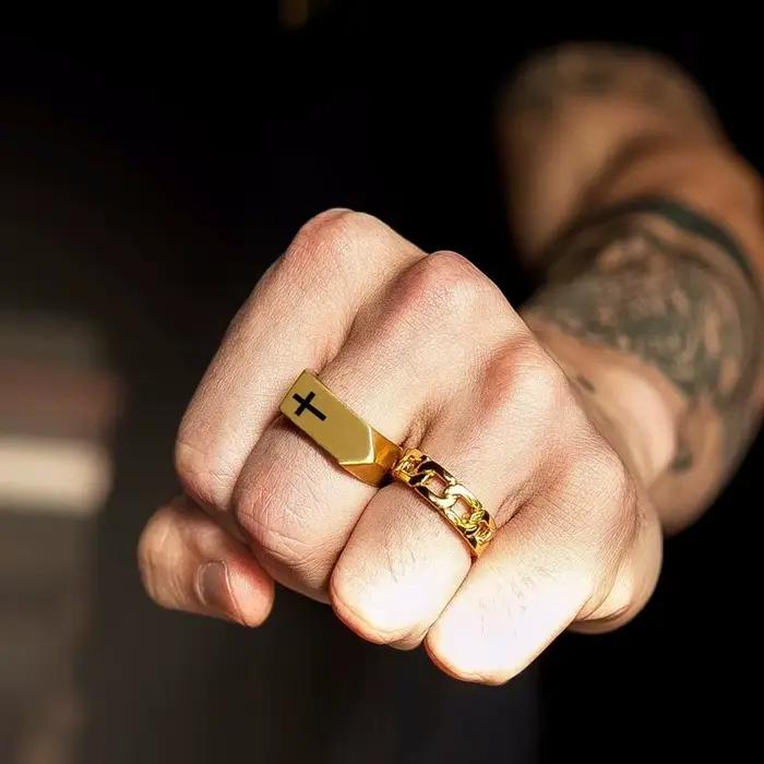 Bague plate en acier inoxydable pour homme, bijoux masculins, Style West Band