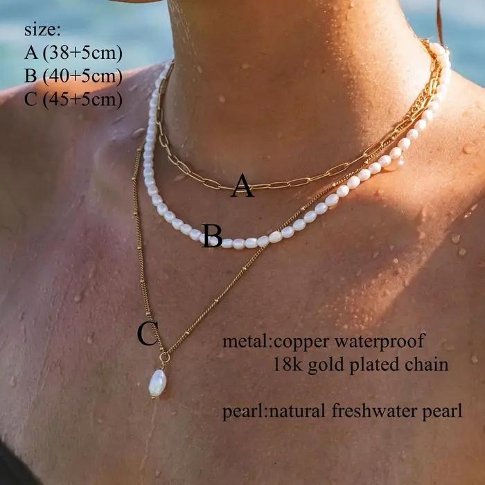 KKBEAD collier pendentif perle naturelle 18 K étanche plaqué or chaîne colliers ras du cou pour femmes cadeau bijoux
