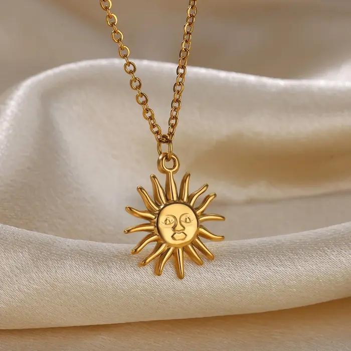 Collier géométrique en acier inoxydable pour femmes, pendentif tournesol, chaîne de clavicule, acces