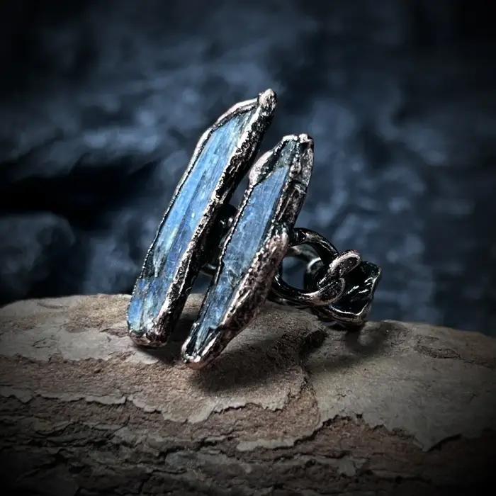 Bague en cristal bleu bronze électroplaqué, style rétro, faite à la main, soudée, cadeau de fête pou