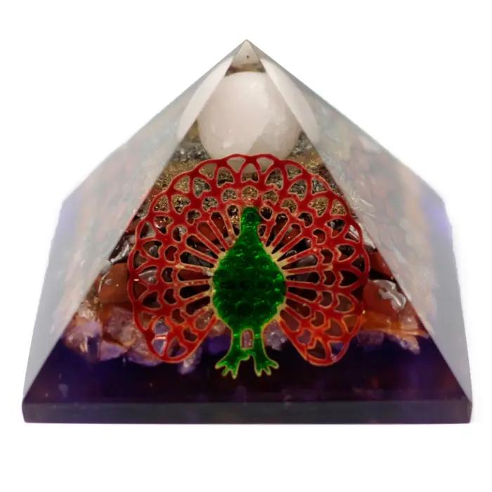 Lrg Organite Pyramid 70mm - Peacock(earth base)