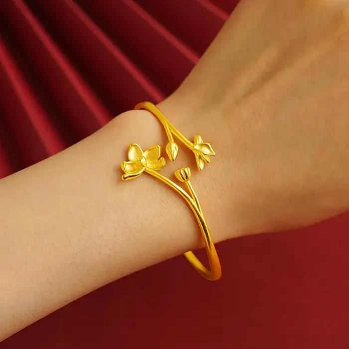 Bracelet de Luxe en Or 18k pour Femme, Jonc Ouvert, Bijoux de Haute Qualité, Cadeaux de Mariage