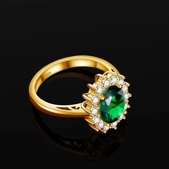 Szjinao – bague princesse Diana en or émeraude pour femmes
