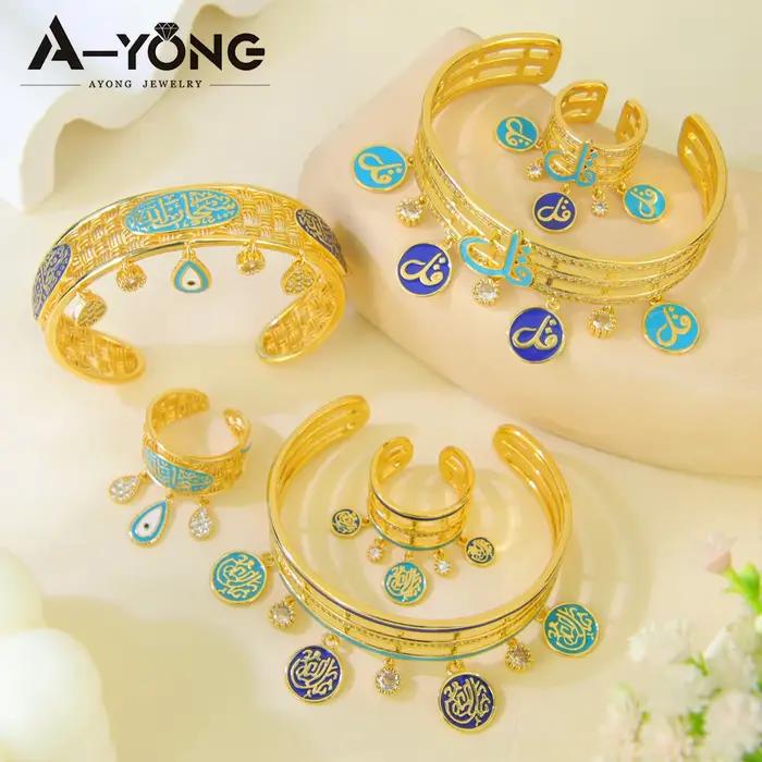 Parure de bijoux de mode islamique arabe plaqué or 21 carats avec zircone de Dubaï