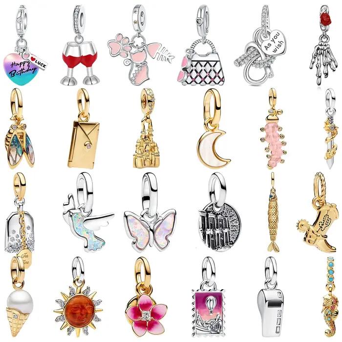 Breloques créatives en argent pur pour bracelets : Verre à vin