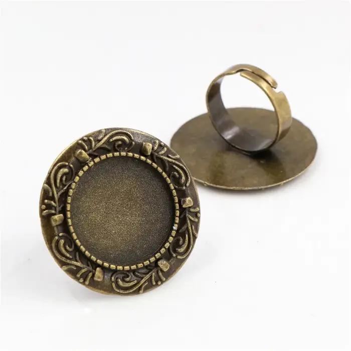 20mm 5 pièces Antique argent plaqué Bronze couleurs laiton réglable anneau paramètres blanc/Base, aj