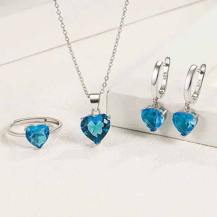 Ensemble de bijoux en argent 925 en Zircon en forme de cœur