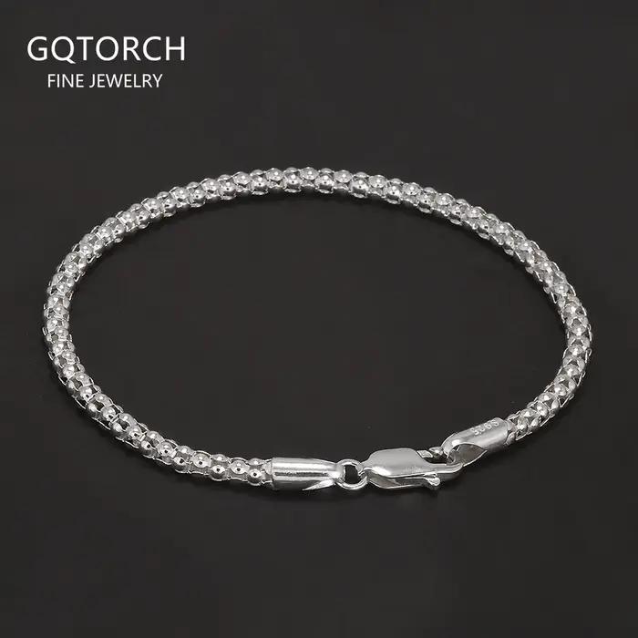 Bracelet chaîne bolo maille pop-corn ronde en argent sterling 925 de 3 mm pour hommes et femmes, lég