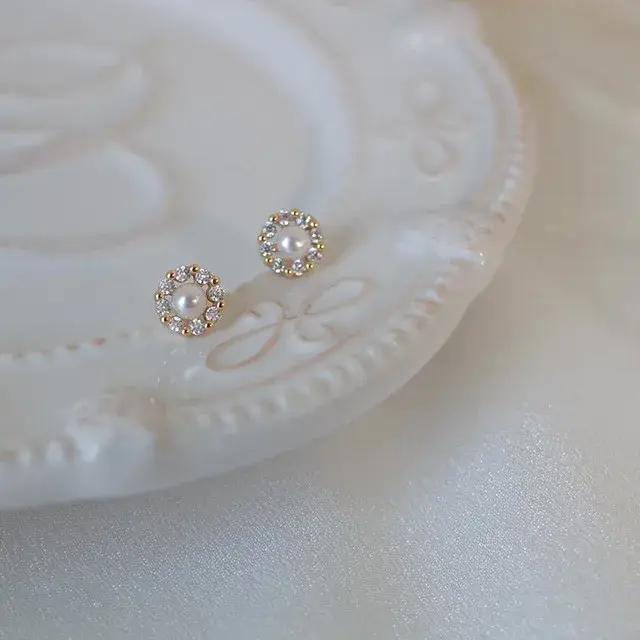 Bijoux haut de gamme en or 14 carats boucles d'oreilles en or véritable Zircon perle torsion