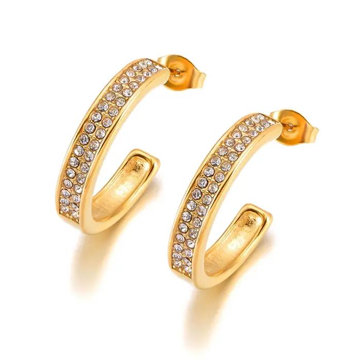 JeeMango – boucles d'oreilles circulaires en Zircon brillant pour femmes, couleur or, en acier inoxydable, bijoux de luxe pour mariage, E26083