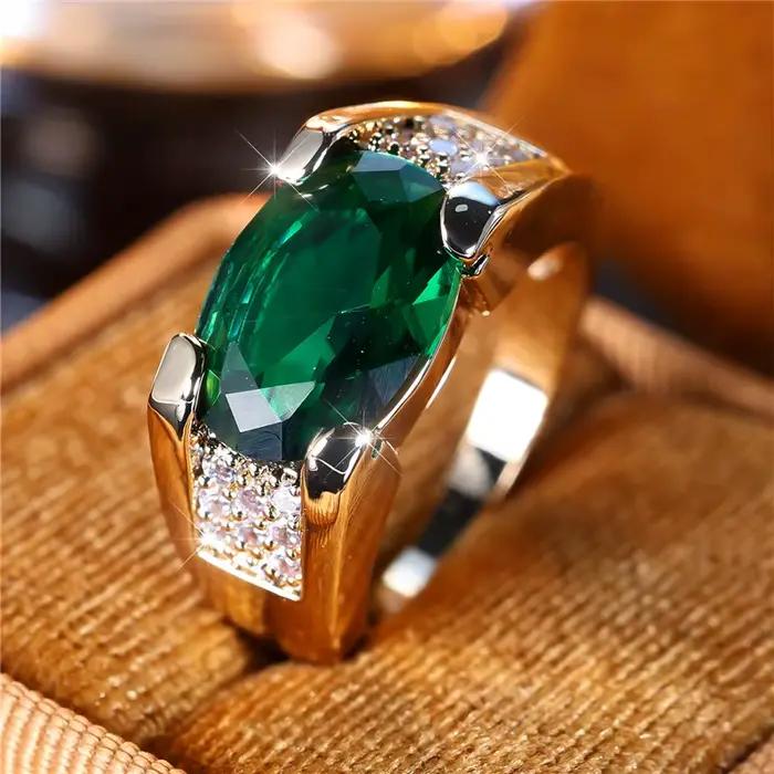 Bague en pierre de Zircon vert pour hommes et femmes
