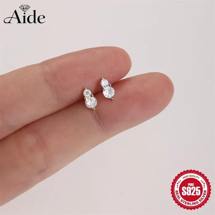 AIDE Labret en argent sterling 925 à double diamant fileté à l'intérieur • Boucle d'oreille à dos plat pour femme