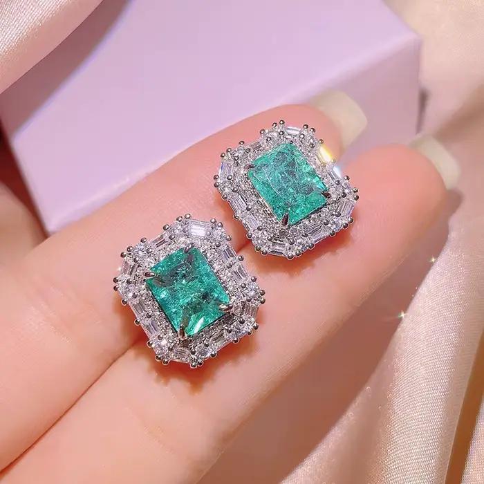 Ensemble de bijoux en argent 925 pour femmes avec zirconium blanc et pierres précieuses carrées géométriques pour occasions spéciales