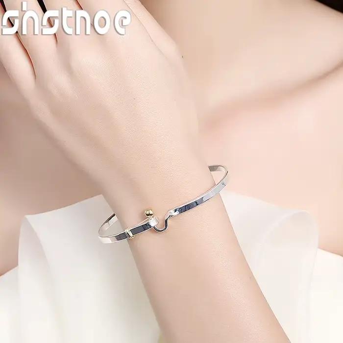 Bracelet rond simple réglable en argent sterling 925 pour hommes et femmes occasion anniversaire polyvalent moderne sportif