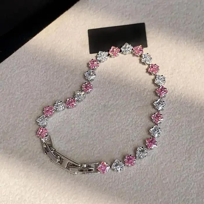 Bracelet en Zircon pour femmes, bracelets roses de luxe à la mode pour femmes