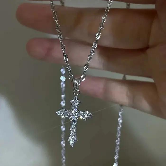 Collier pendentif croix en Zircon cristal brillant pour femmes et filles