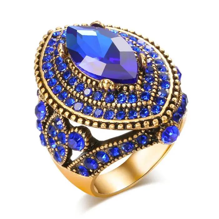 Grand anneau de déclaration en Zircon vert bleu rouge pour femmes