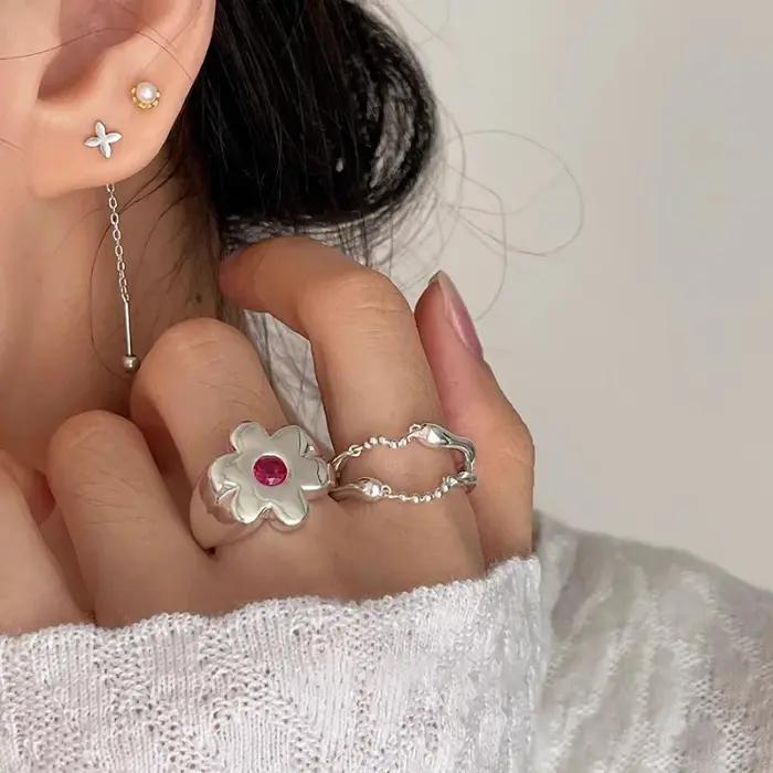 Bague à fleurs y2k pour femmes et filles