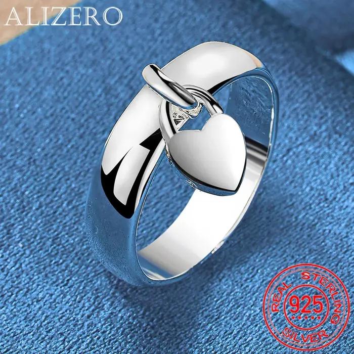 ALIZERO 925 bague en argent Sterling coeur serrure bague pour femmes homme cadeaux de fiançailles de
