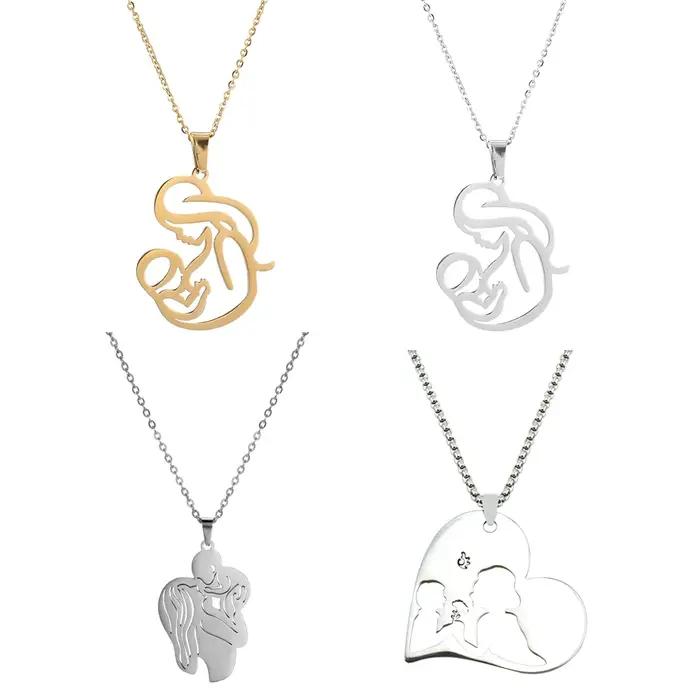 Collier Maman et Bébé Fête des Mères Bijou en Acier Inoxydable avec Pendentif Or Argent Rouge Rouille Femme Occasions Spéciales