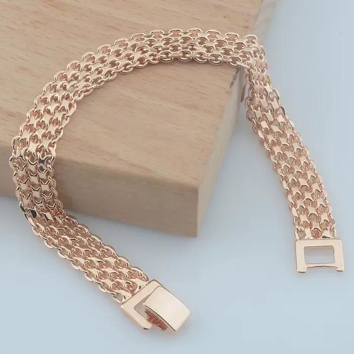 1 pièces 585 couleur or Rose femmes Bracelet tissage bijoux hommes Bracelet nouveau