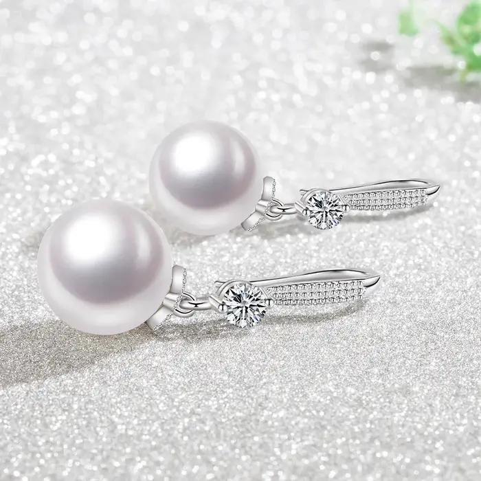 Andara-Boucles d'oreilles en argent regardé 925 avec perle pour femme