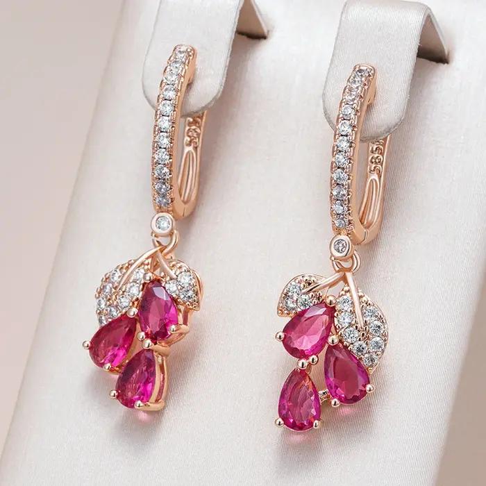 Wbmqda – boucles d'oreilles longues en forme de fleur de grenade rouge pour femmes
