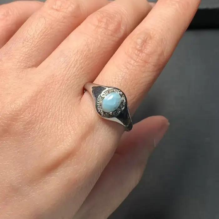 HEYYA – bague Larimar Vintage en pierre naturelle pour femmes