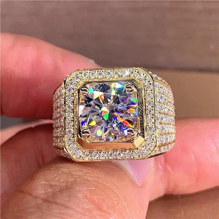 14K or Solitaire mâle 2ct laboratoire diamant Moissanite bague couleur argent bijoux fiançailles all