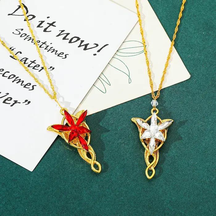 Arwen Evenstar-Collier avec pendentif en cristal doré pour femme et fille