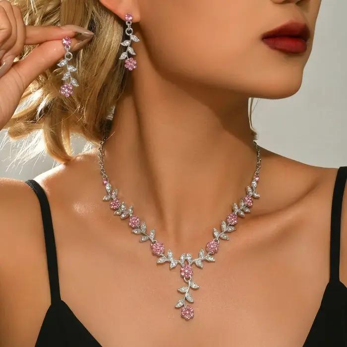 Parure de bijoux Collier et Boucles d'oreilles Feuille et Fleur Romantiques