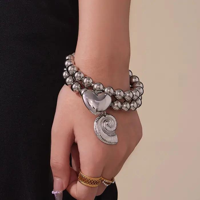 Bracelet en coquillage de conque en forme de cœur pour femmes