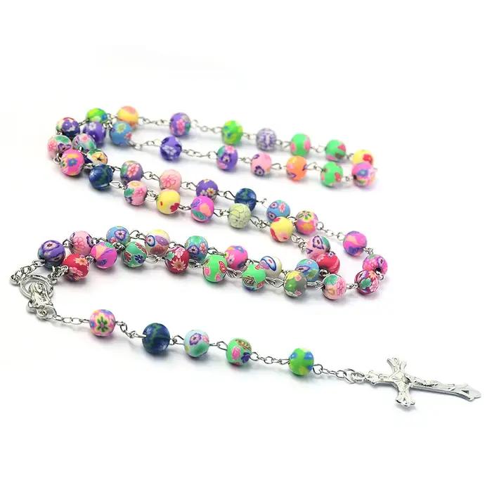 Chapelet multicolore en perles d'argile polymère pour femmes