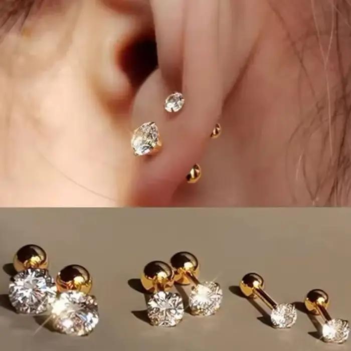 3 paires de boucles d'oreilles rondes classiques en zircone pour femmes