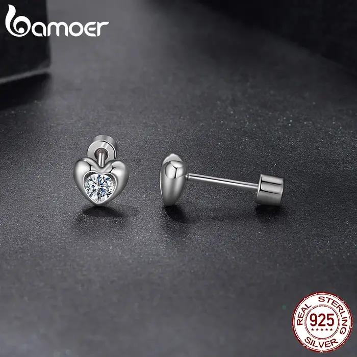 BAMOER – boucles d'oreilles classiques en forme de cœur Moissanite