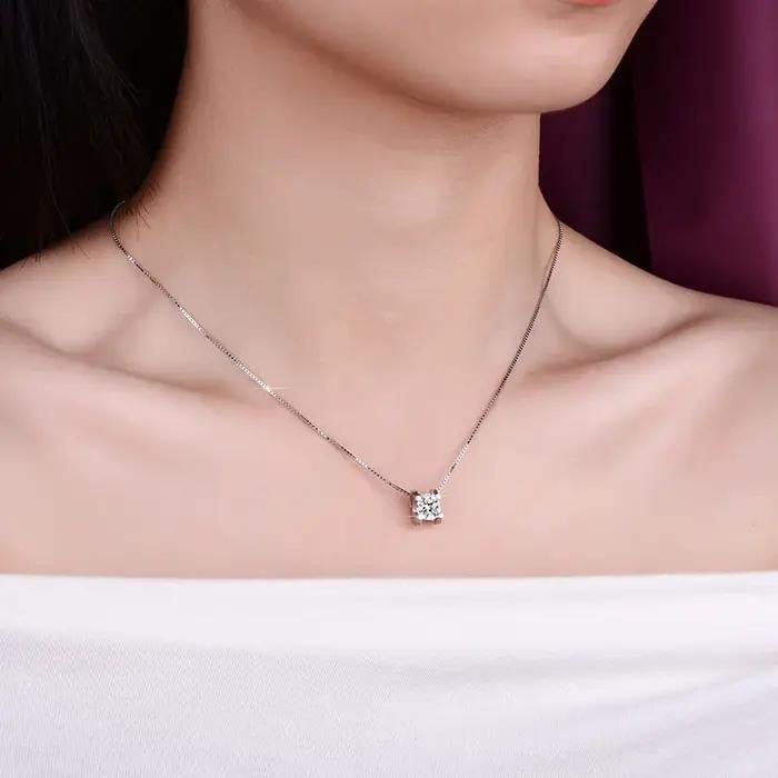 BagueRingen-Collier en argent regardé 925 avec pendentif en véritable moissanite pour femme
