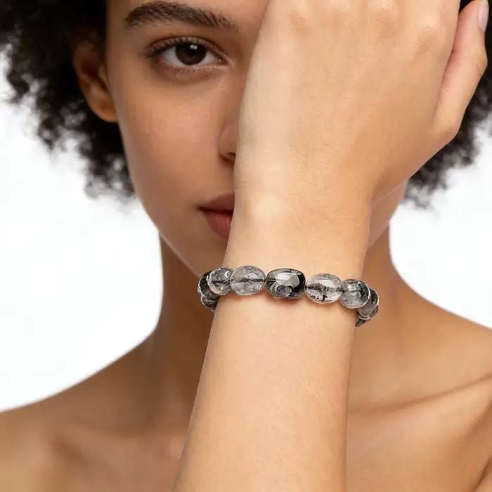Bracelet en Diamant Herkimer Flash Noir Naturel Unique Bracelets Femme Occasions Spéciales Gemme de Protection Énergie Spirituelle Occasions Fêtes Anniversaires Bal Réveillon